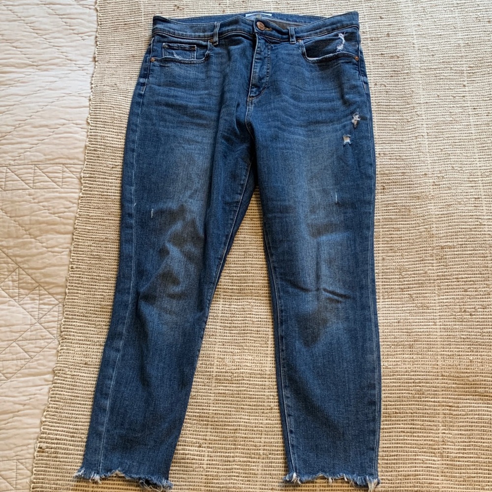 LOFT Dark Blue High Waist Skinny Cropped Jeans